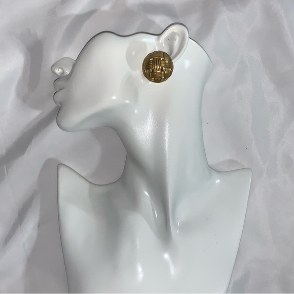 GIVENCHY 14k gold plated Round Basket Weave clip back EARRINGS - Picture 1 of 10